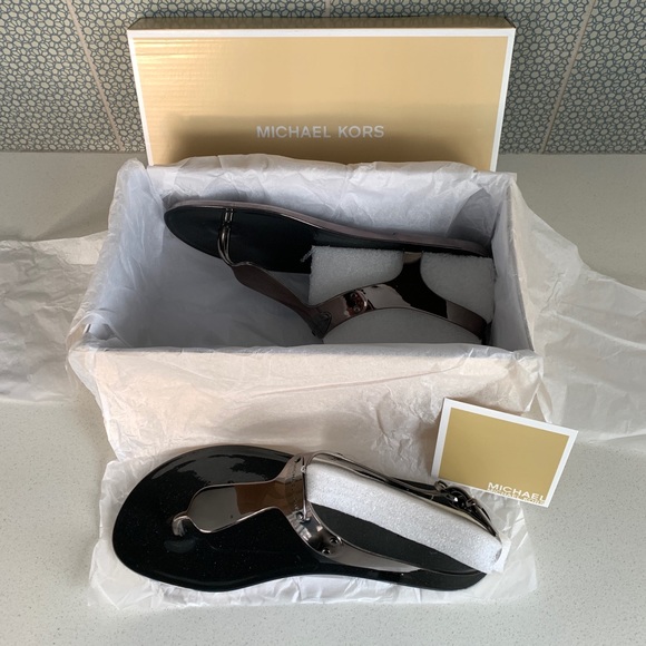 NIB Michael Kors MK Plate Jelly Sandals, Gunmetal Metallic PVC - Picture 1 of 5